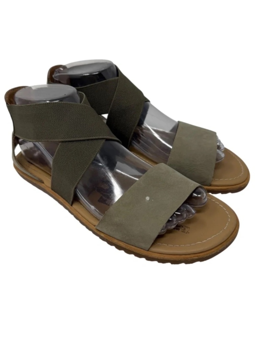 SOREL Ella II Olive Green Suede Leather Elastic Strap Sandals Women's 8